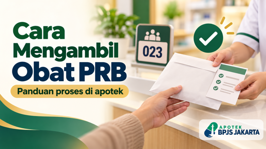 Ilustrasi cara mengambil obat Program Rujuk Balik di apotek dengan checklist proses