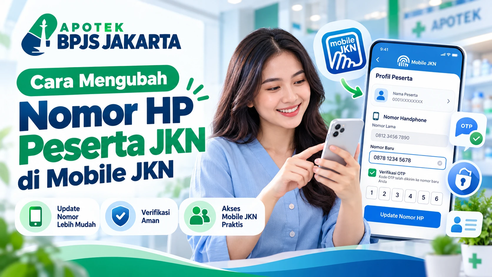 Ilustrasi cara mengubah nomor HP peserta JKN di aplikasi Mobile JKN