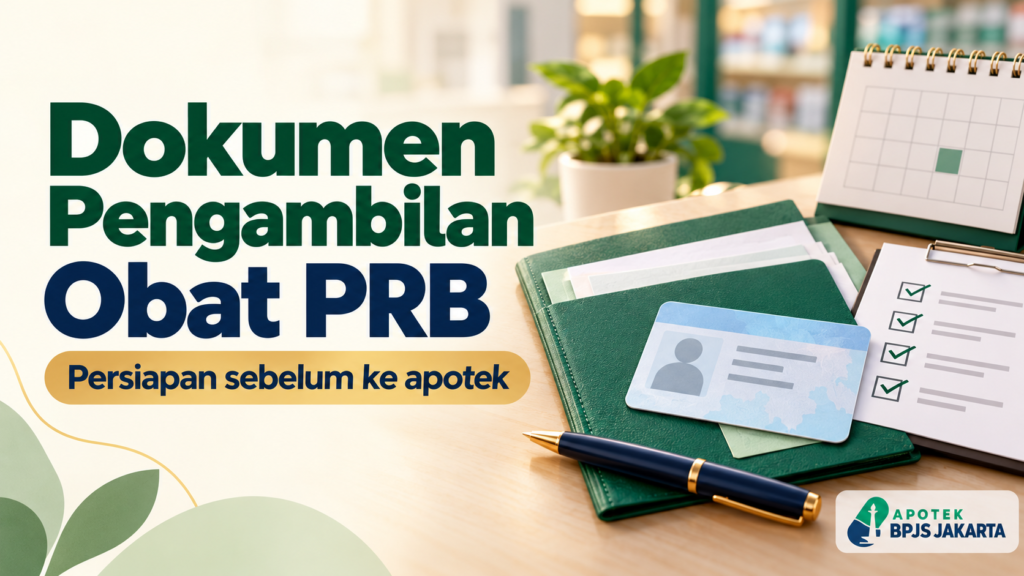 Ilustrasi dokumen dan checklist untuk persiapan pengambilan obat PRB di apotek